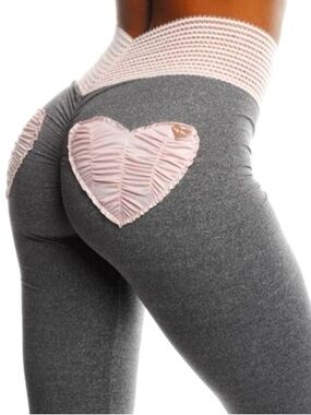 Cute Booty Gray Leggings with Pink Heart Accent size L